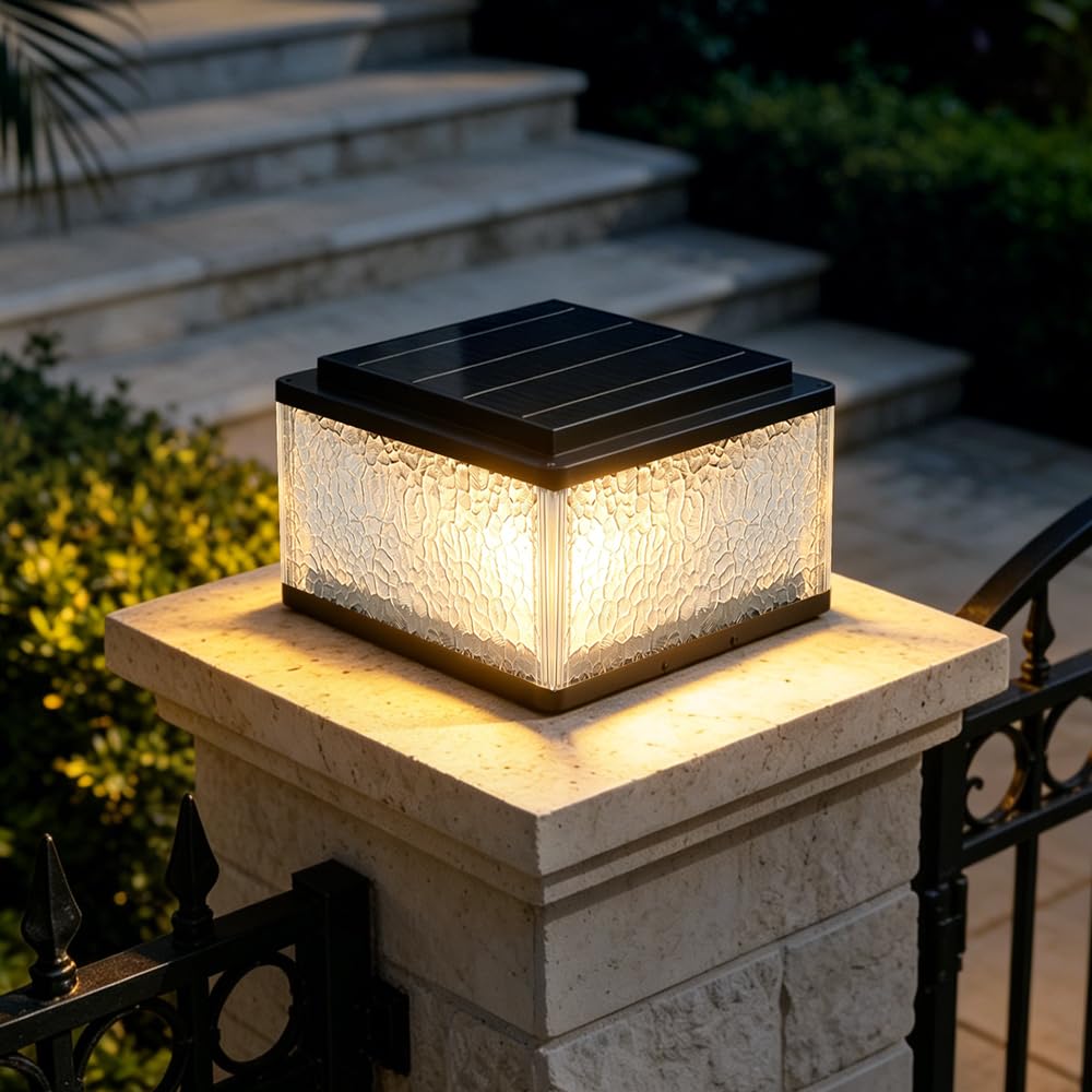 Solar Post Lights Fixture For Outdoor Solar Lamp Post Light Modern Waterproof Pillar Lights With Remote LED Column Bollard Lighting Fence Deck Lanterns For Columns Patio Garden Entrance Pier Lamp