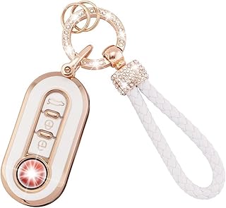 KEMUZ Key Case for Fiat 500/500C/500L/Punto/Panda/Ducato - TPU Car Key Cover with Anti-Lost Pendant, 360° Rotation, Scratch-Resistant & Waterproof (Compatible with 3-Button Remote Control) ​