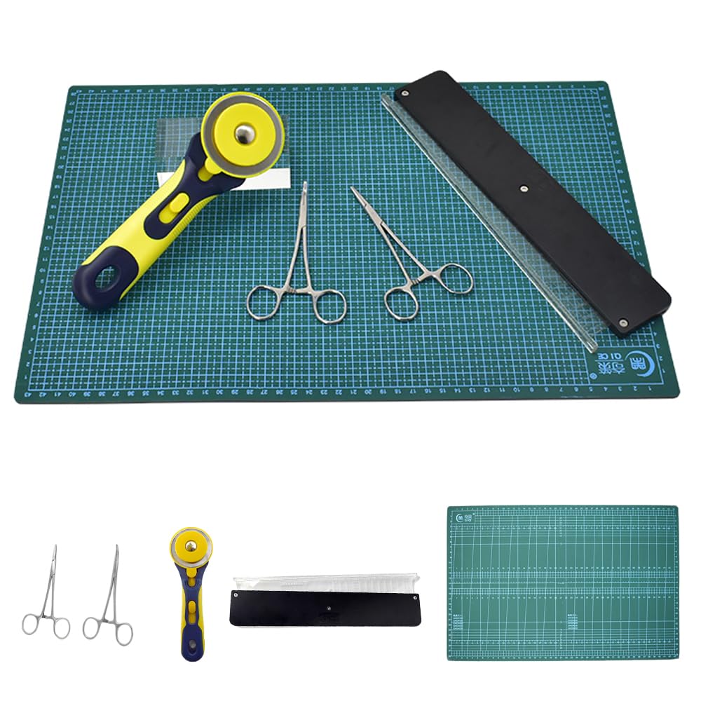 SUFFUSE Slingshot Rubber Band Cutting Tools, Cutting Tools?Outdoor Hunting, Rotary Cutters, Cutting Mat, Ruler, Hemostat, 5 Sets (5-piece set)