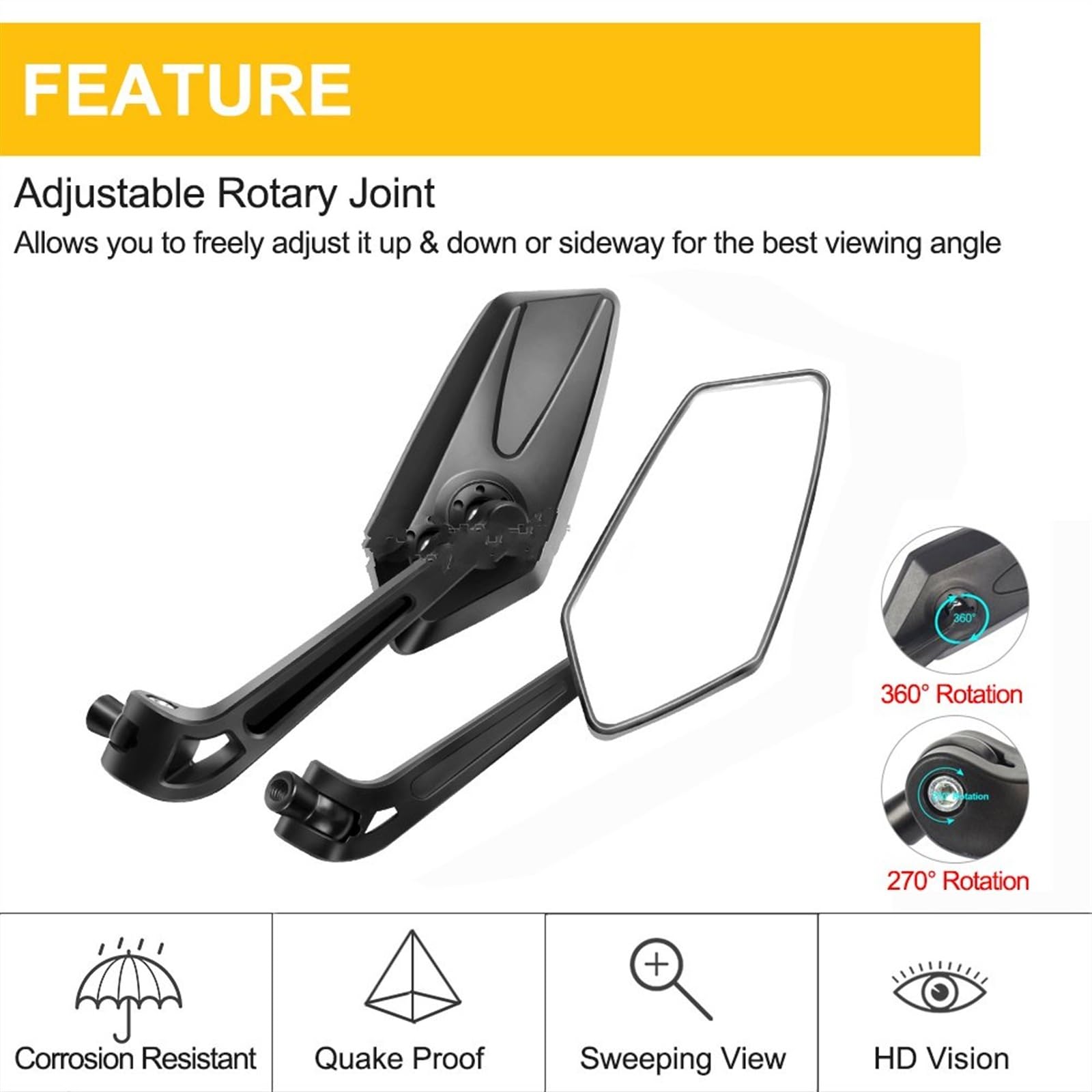 Avec Réflecteur Rétroviseur Vélo 22~25mm Guidon Rotatif Réglable Rétroviseur Clair Scooter Électrique Vélo Cyclisme Rétroviseurs Moto | Right Mirror