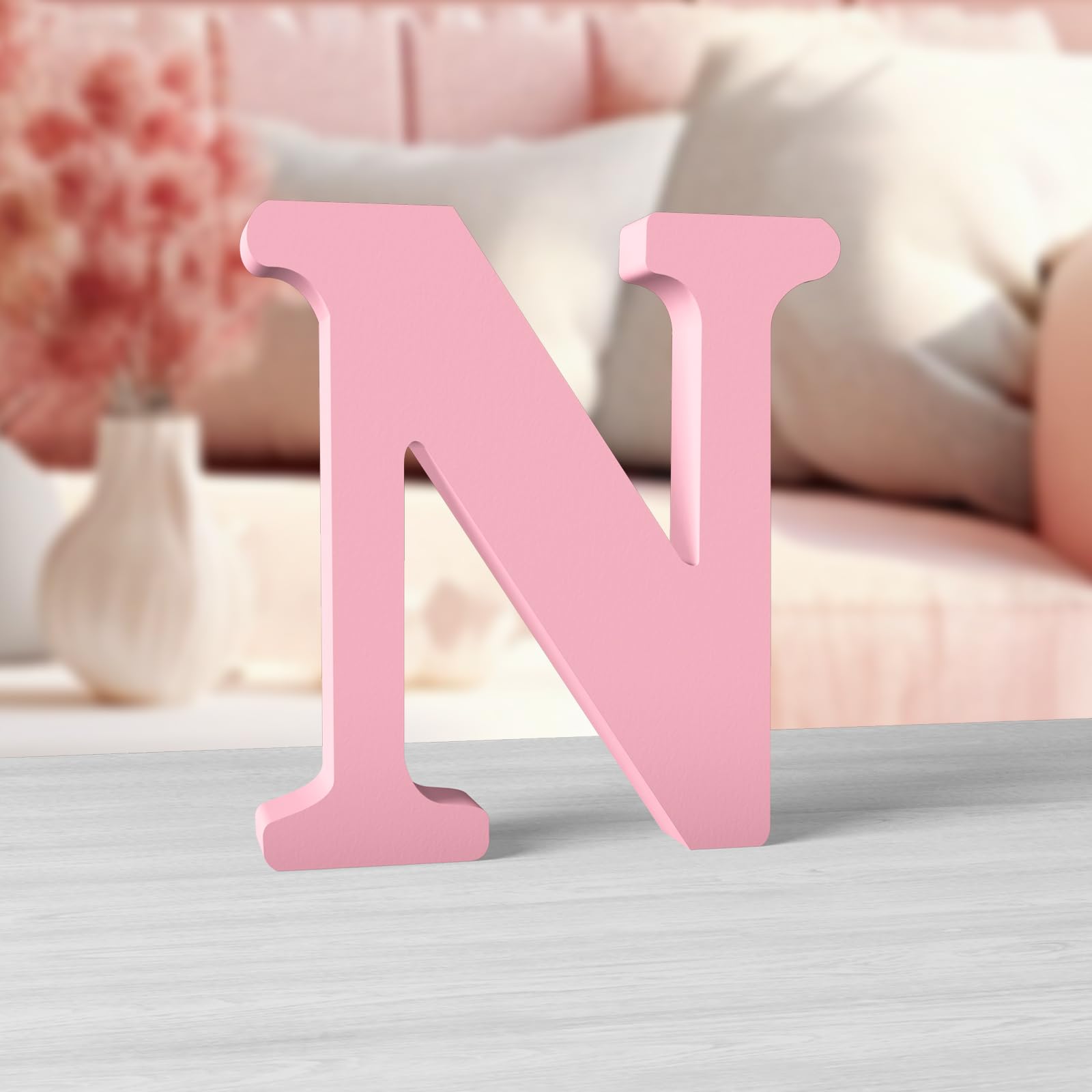Aruatu 6 Inch Pink Wood Letters Unfinished Wood Letters for Wall Decor Decorative Standing Letters Large Letters for wall Decoration for Craft Home Party Projects (N)