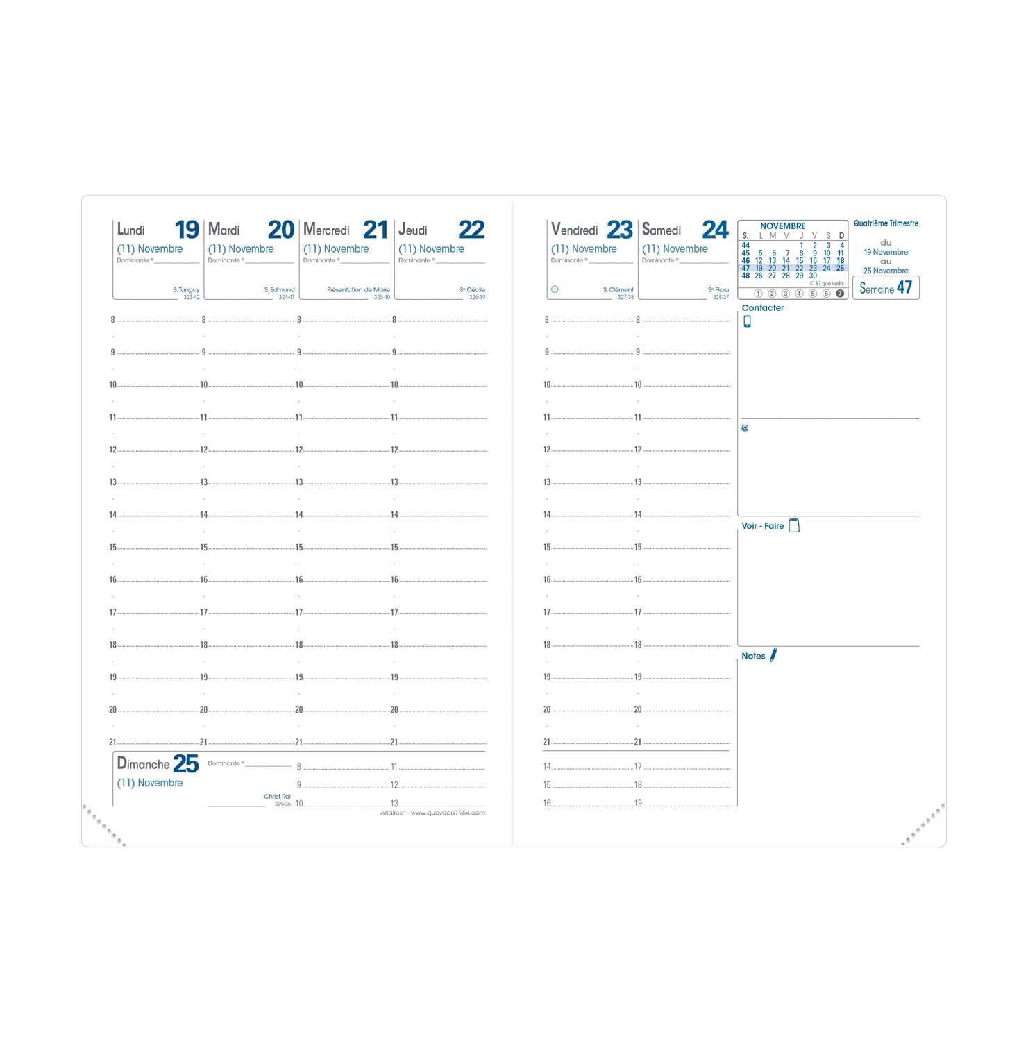 Quo Vadis - Refill Agenda - 2025 - Business - Weekly Planner - French - 13 Months from December to December - 10 x 15 cm - Clairefontaine White Paper - Made in France