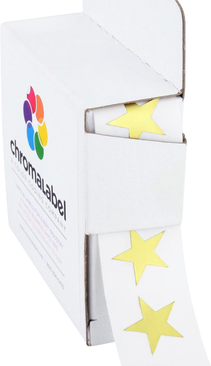 ChromaLabel 19mm (3/4 inch) Colour-Code Star Stickers, 1000 Labels per Dispenser Box, Metallic Gold
