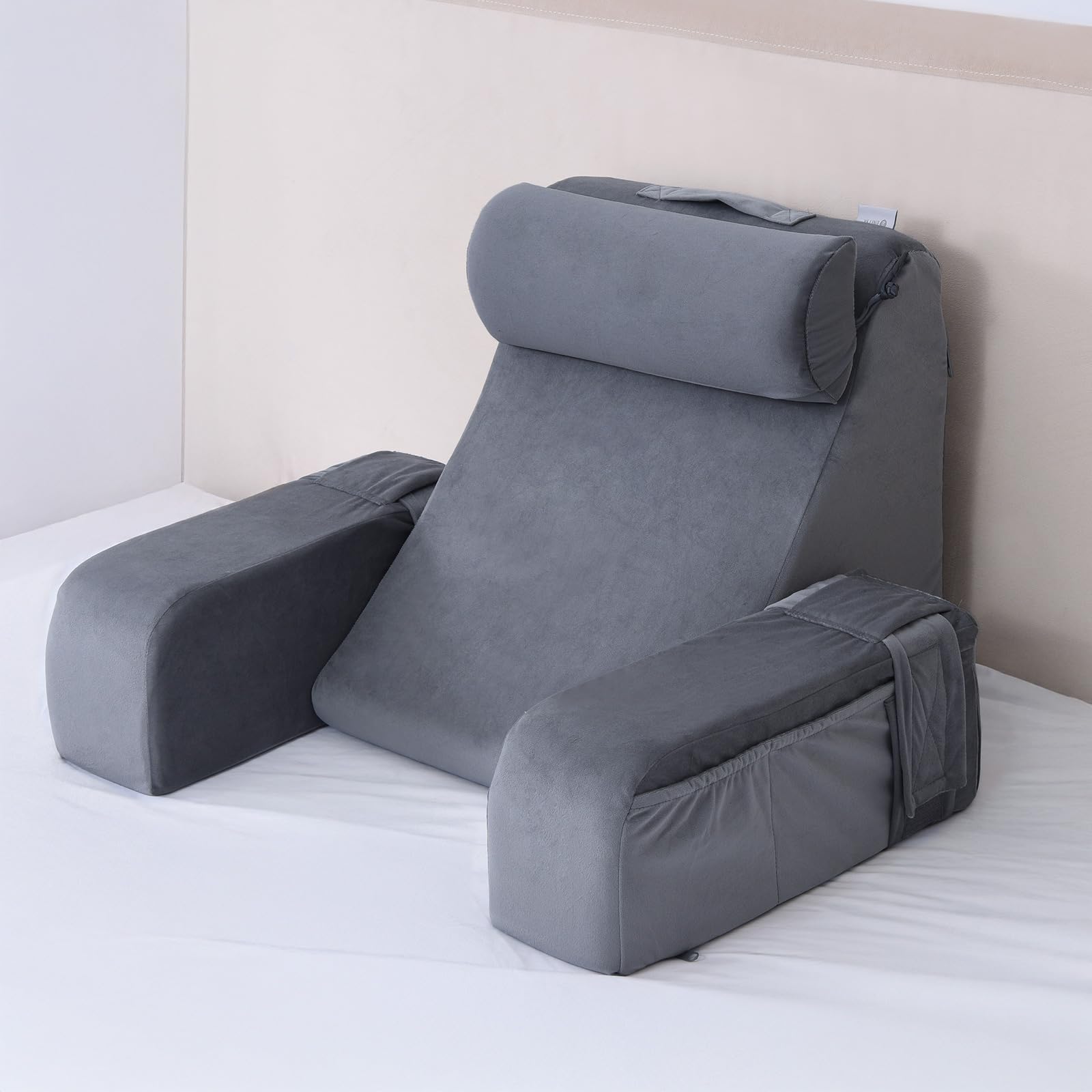 ENITYA Reading Pillow for Kids/Teens/Adults, Back Pillow for Bed Sitting up, Bed Rest Pillow with Arms, Back Support Pillow for Watching TV/Reading/Resting, Dorm Room Essentials, Standard 17"(Grey)