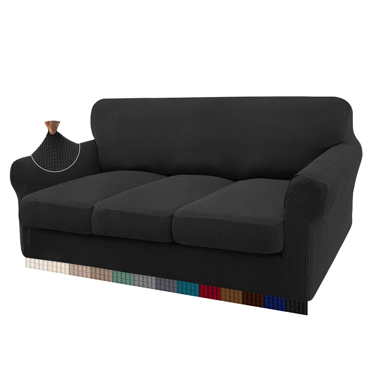 Granbest High Stretch Sofa Seat Cushion Cover Super Soft Couch Seat Cover Sofa Cushion Protector Jacquard Spandex Fabric with Elastic Bottom(3-Piece 3 seater