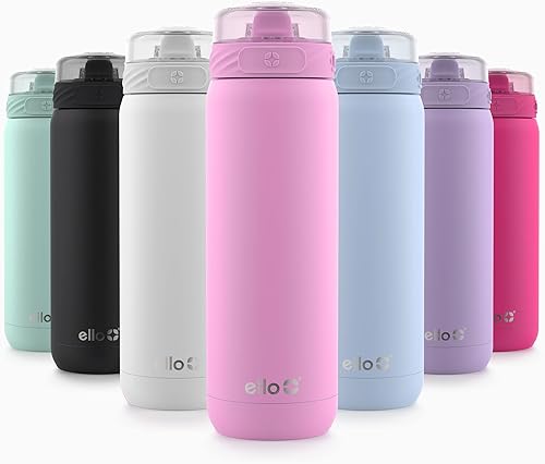 Ello Cooper - Botella de agua de acero inoxidable con aislamiento al vacío con popote suave y lazo de transporte, doble pared, a prueba de fugas,