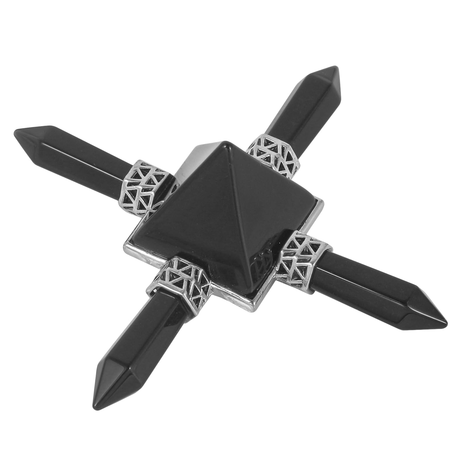 Pyramiden-Chakra-Punkte-Energiegenerator, dekorieren Reiki-Heilkristall 3.5" Black Obsidian(4 Point)-1