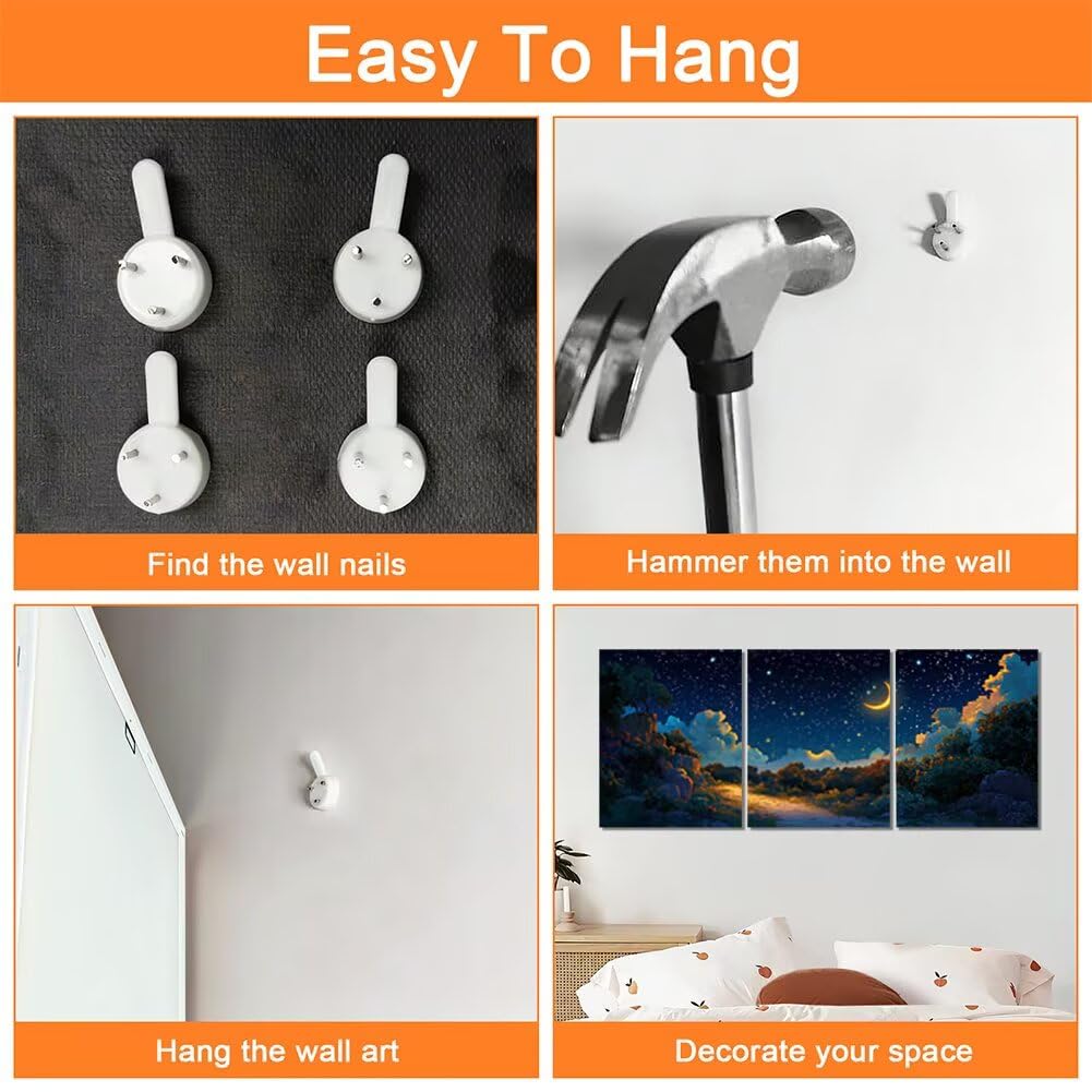 Wandbilder Landschaft 60x80cm, 3Pcs Leinwand Bilder Groß Wanddeko Wohnzimmer, Mond Leinwand Bilder mit Rahmen, Moderne Wandbilder Wohnzimmer Poster Set mit Haken, Wand Deko Schlafzimmer Poster, -2070