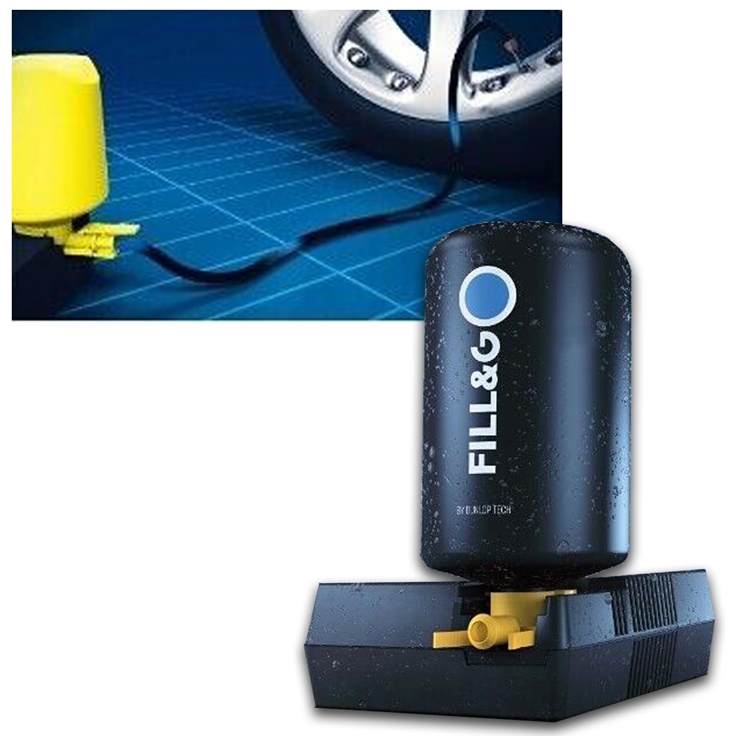 Generico Sistema di Riparazione Pneumatici Fill&Go by Dunlop Tech, Set gonfia e ripara con Liquido Sigillante d'Emergenza, Pompa Elettrica (450 ML)