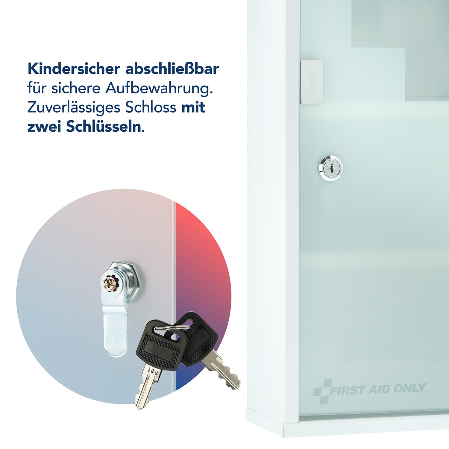First Aid Only Medizinschrank Weiß mit 4 Fächern | Abschließbarer Apothekerschrank aus Metall zur Medikamenten Aufbewahrung | Medikamentenschrank als Hängeschrank 60 x 30 x 12 cm | P-10203 00