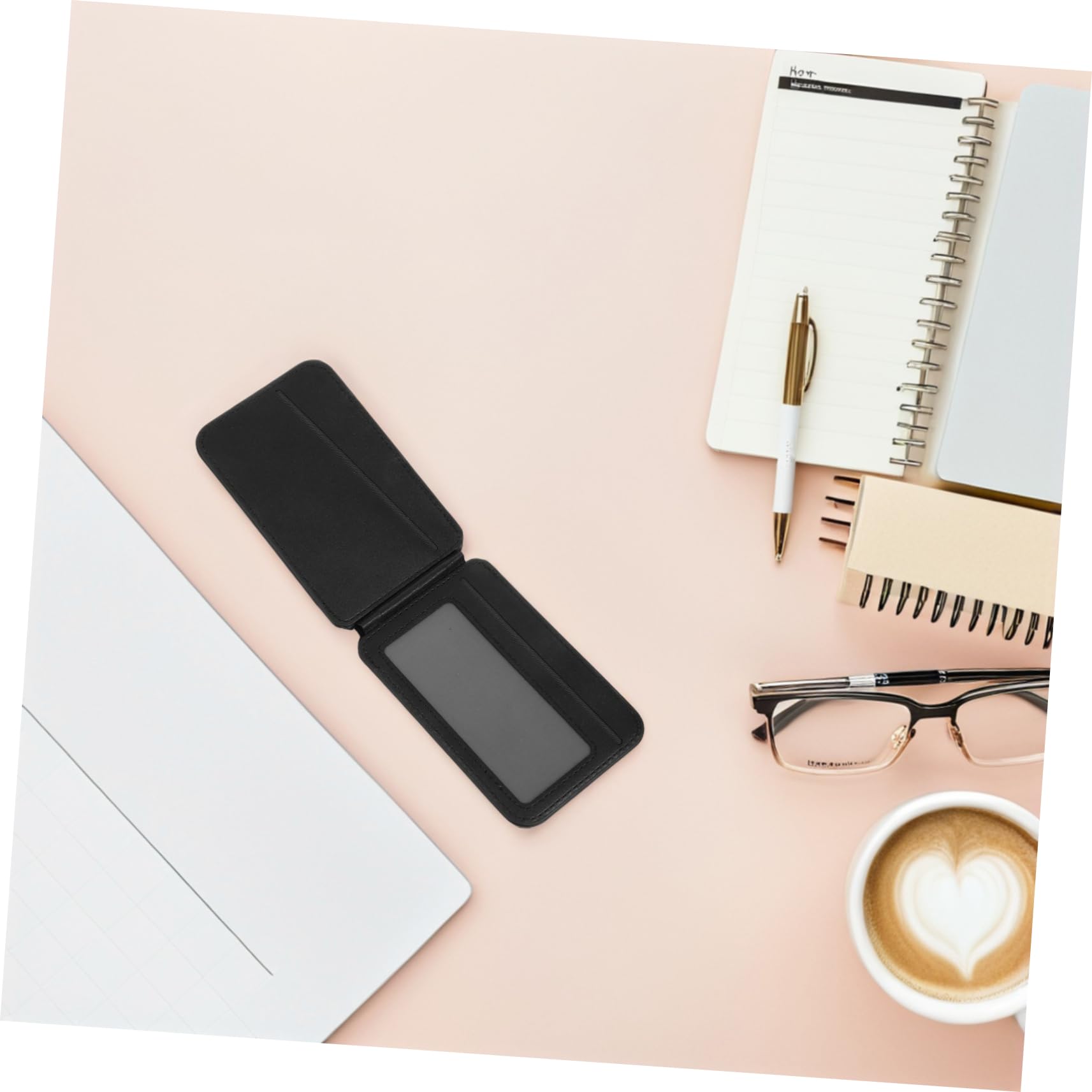 Homoyoyo Porta Carte Magnetico per Telefono in Pu Nero Supporto | Tasca per Carte di Accesso, Funzione Pieghevole da Scrivania, Design Multifunzione Compatto