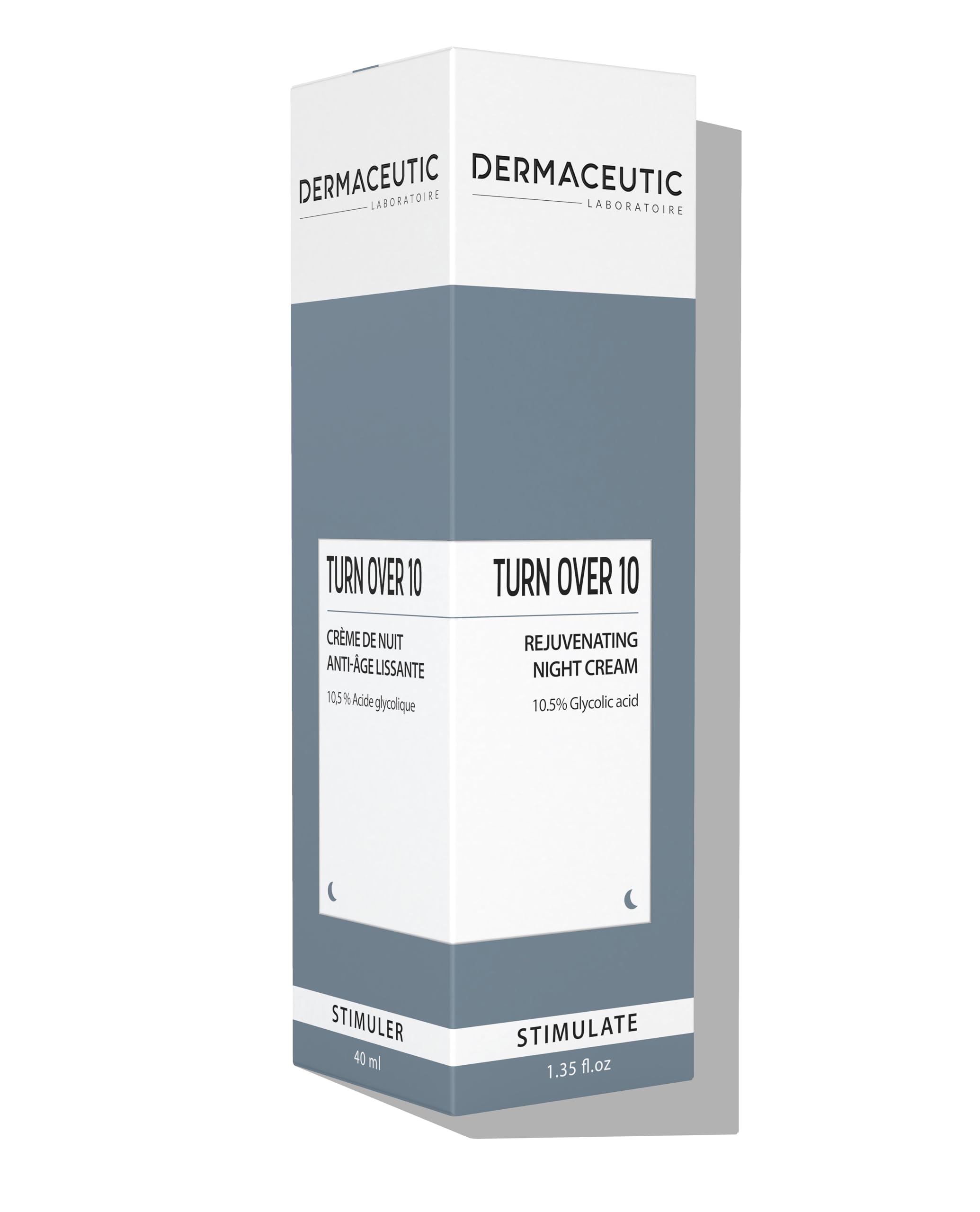 Turn Over 10 | Crème de Nuit Anti-Âge | 10,5% de Solution d'Acide Glycolique AHA | Exfoliant Visage Anti-Rides & Taches, Imperfections & Impuretés | Soin Lissant & Purifiant | 40ml | Dermaceutic