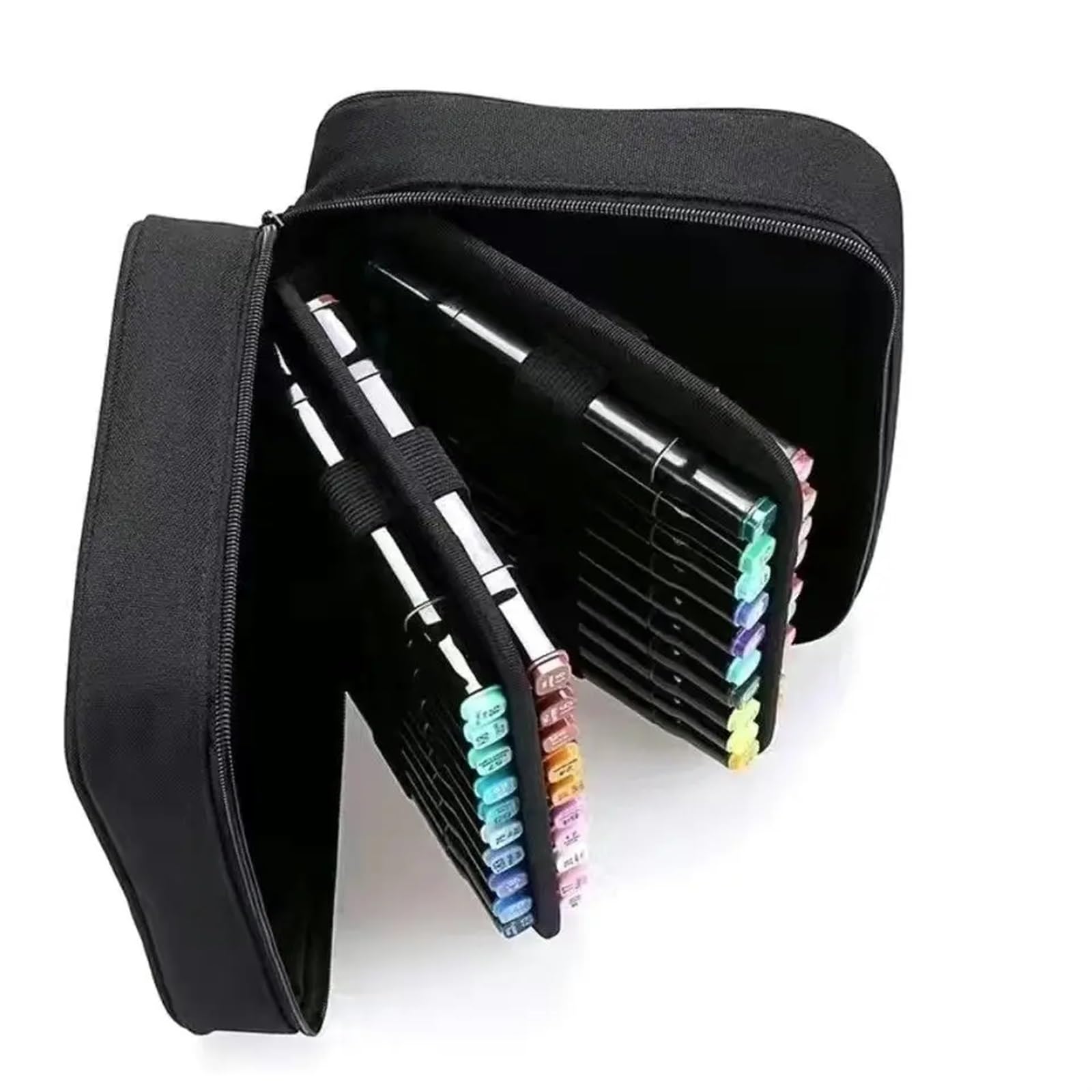 Trousse Crayon Sac de Rangement for marqueurs en Toile à 40/60/80 Trous, étui à stylos créatif Amovible et Pliable(Black 40 Holes)