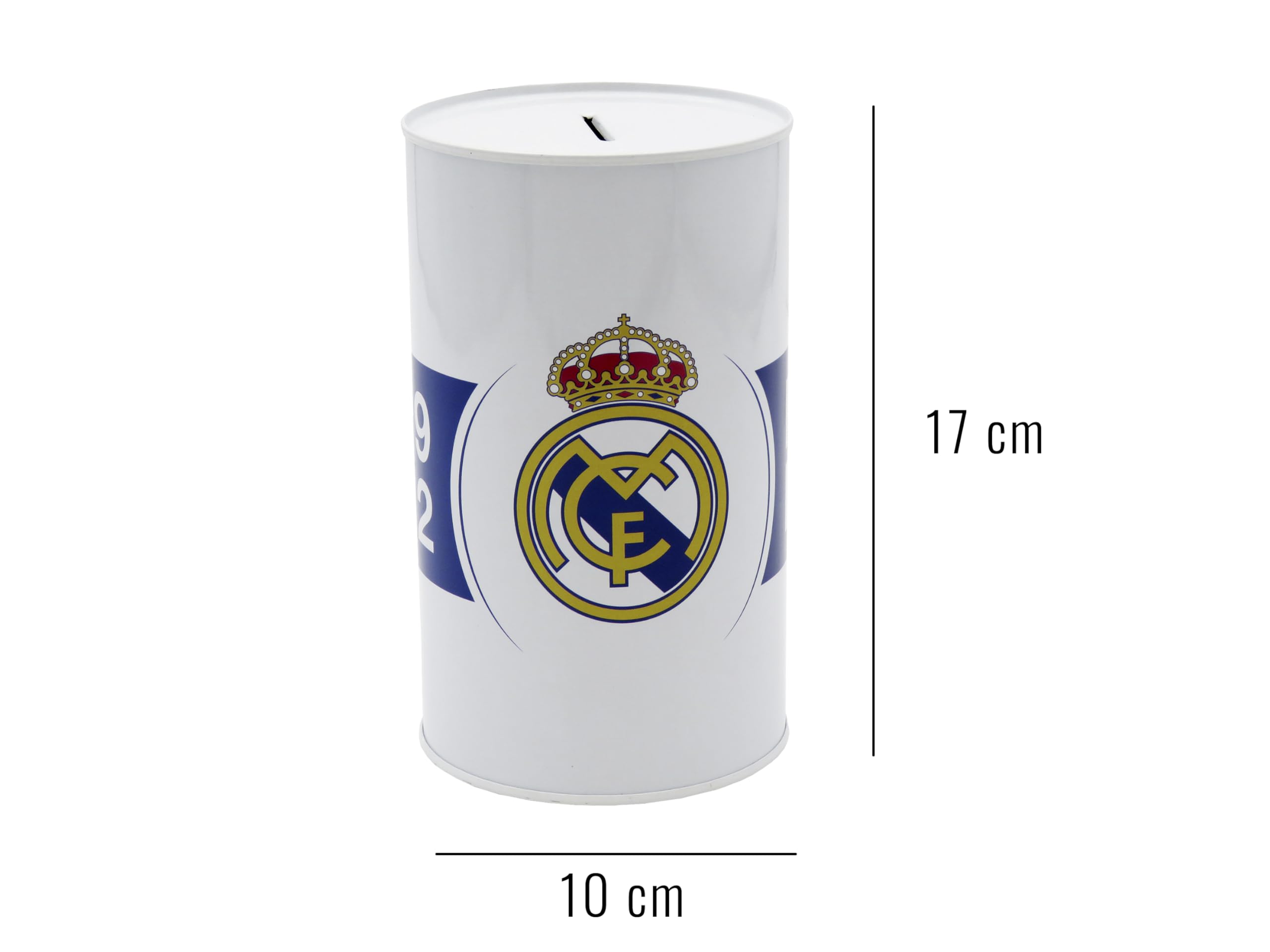 Real Madrid Hucha de metal, Color blanco, Producto Oficial