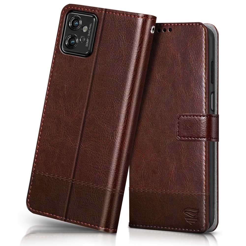 FLIPPED Vegan Leather Flip Case Back Cover for Motorola Moto G32 (Flexible, Shock Proof | Hand Stitched Leather Finish | Card Pockets Wallet & Stand | Tan with Brown) (B0B9HGK762) Amazon Price History, Amazon Price Tracker
