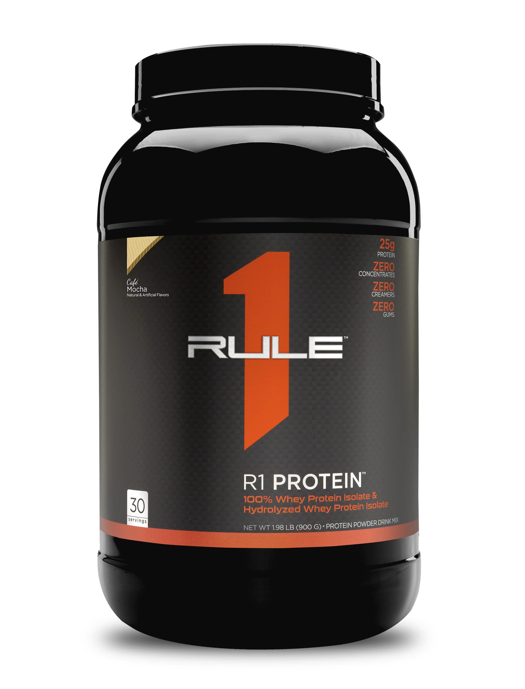 Rule 1 Proteins R1 Protein - Cafe Mocha, 25g Fast-Acting, Super-Pure 100% Isolate and Hydrolysate Pr