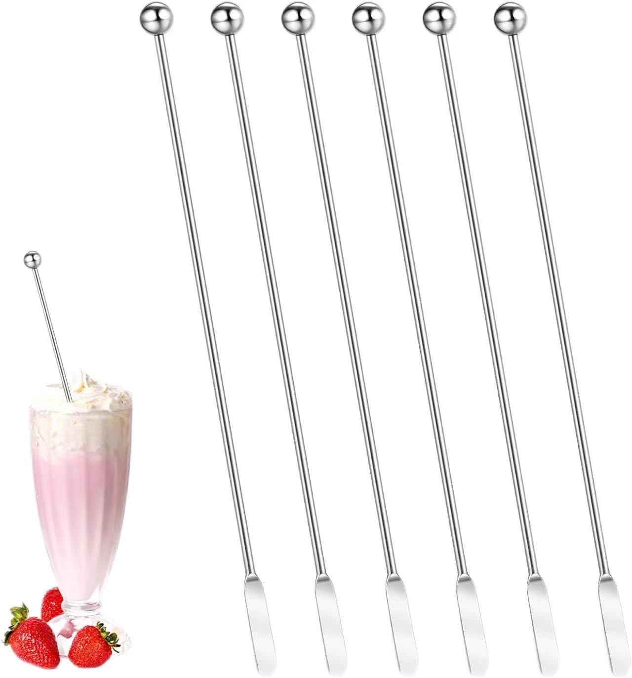 6 Pcs Metal Cocktail Stirrers with Small Rectangular Paddles Cocktail Paddle Drink Stirrers Reusable Beverage Swizzle Stick Stainless Steel Coffee Stirrers (Silvery, One size)