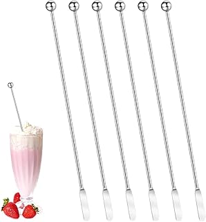 6 Pcs Metal Cocktail Stirrers with Small Rectangular Paddles Cocktail Paddle Drink Stirrers Reusable Beverage Swizzle Stick Stainless Steel Coffee Stirrers (Silvery