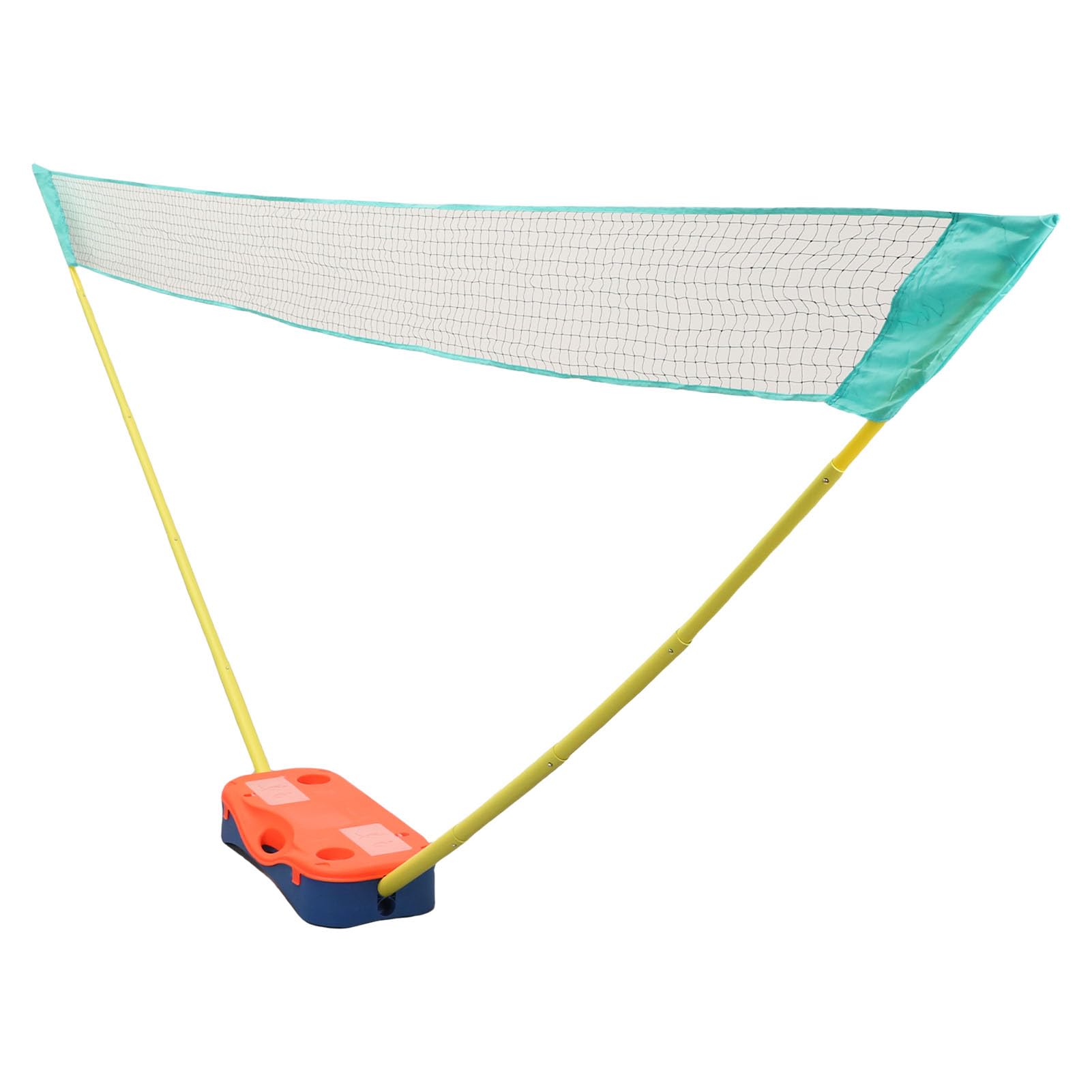 Set da badminton portatile con rete da 4 metri e base di supporto, facile da montare per giochi in famiglia, in giardino e al chiuso, blu e arancione.