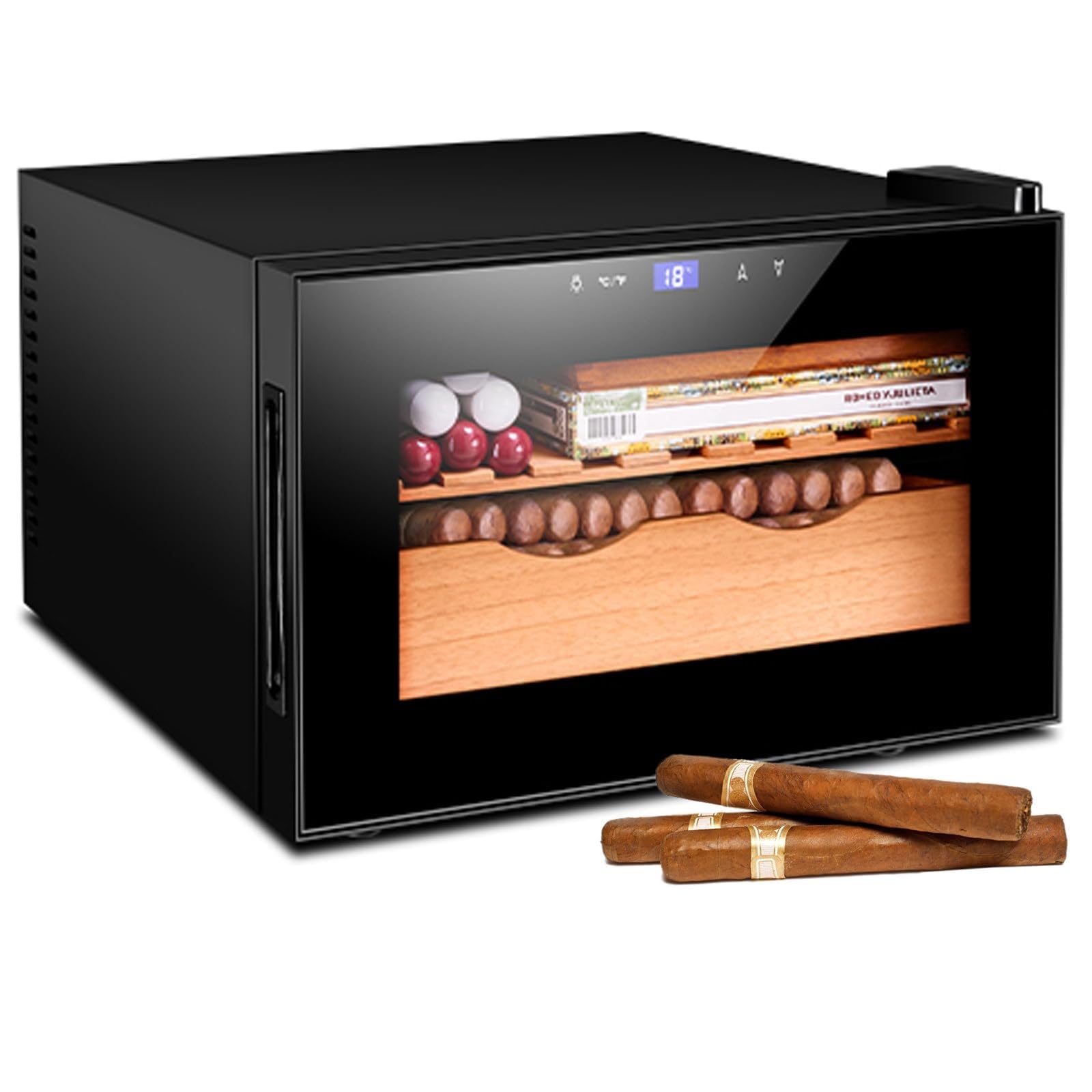 FHRKA Humidors Cigar Cabinet Cigar Humidor 25 L, with Cedar Wood Shelves, Hygrometer, Electric Cigar Humidor for 150 Cigars (C)