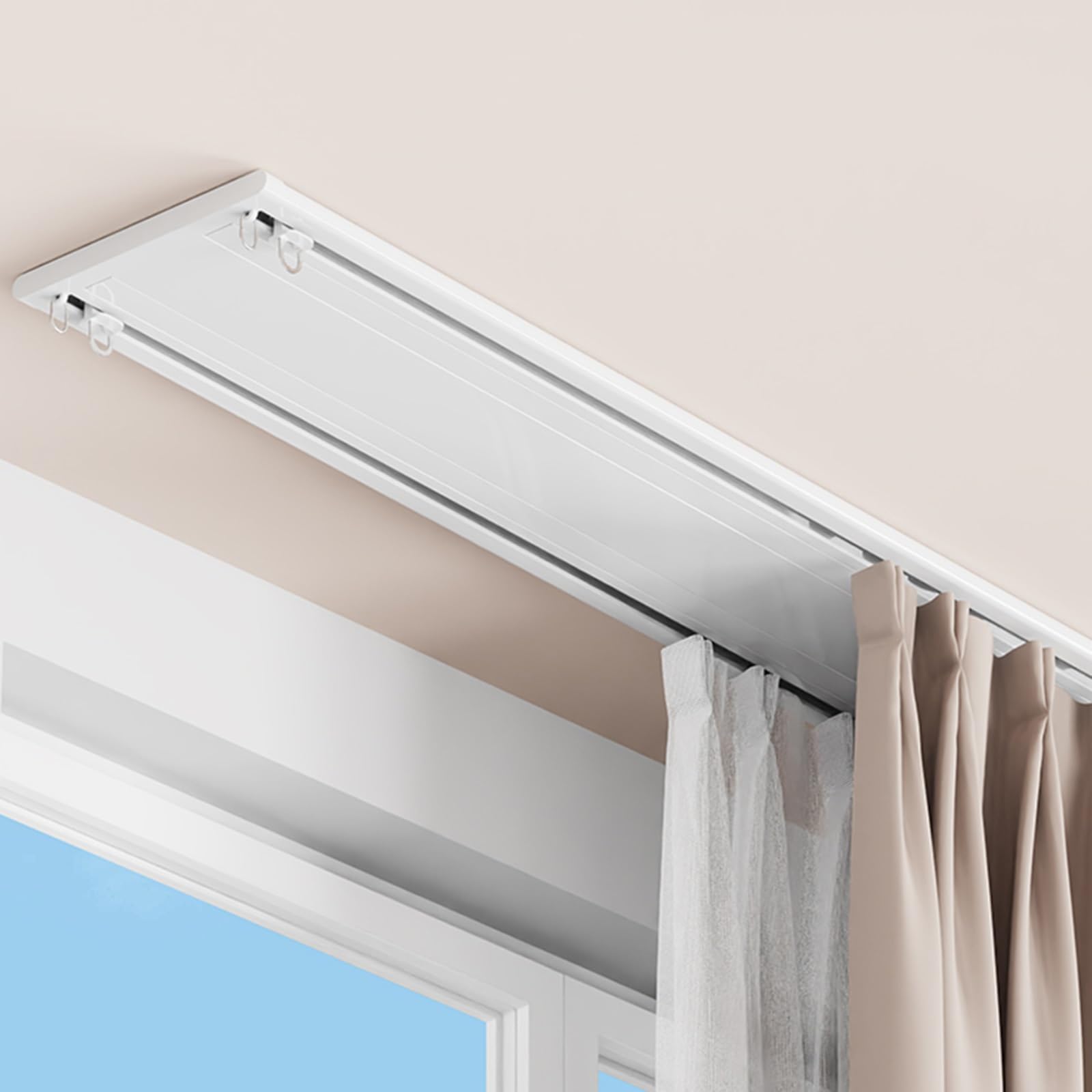 Générique Rail Rideau Plafond 0.4m-5.5m Rail De Rideau sans Perçage pour Murs Ou Plafonds Convient pour Baie De Douche Les Maisons Les Bureaux Les Caravanes(Blanc,4.5m)