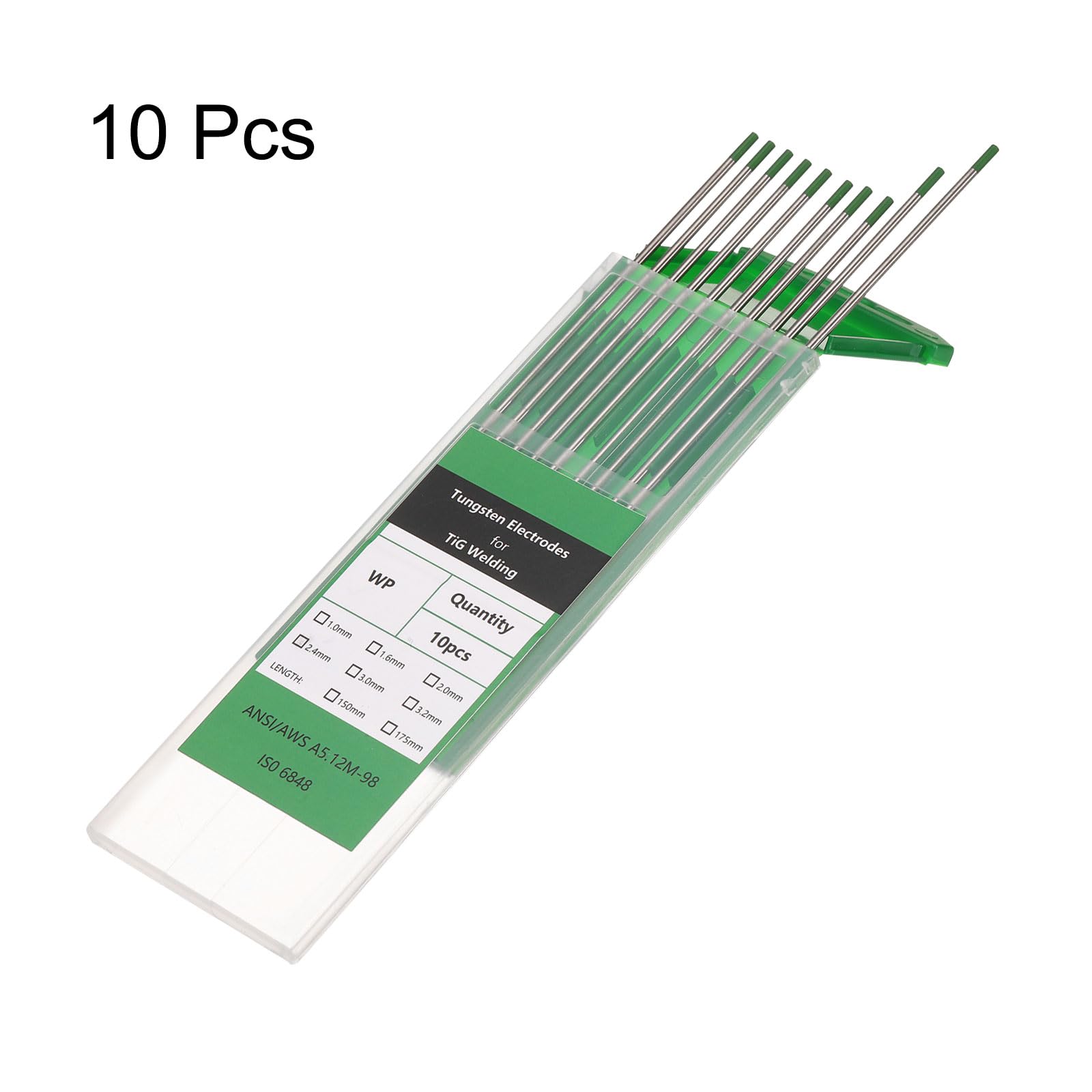 QUARKZMAN 10 Pezzi Elettrodi In Tungsteno Per Saldatura TIG 3/32" x 7" Puri Per Saldatura Acciaio Inossidabile, Saldatura Leghe Alluminio Magnesio Industria Manifatturiera, Verde WP