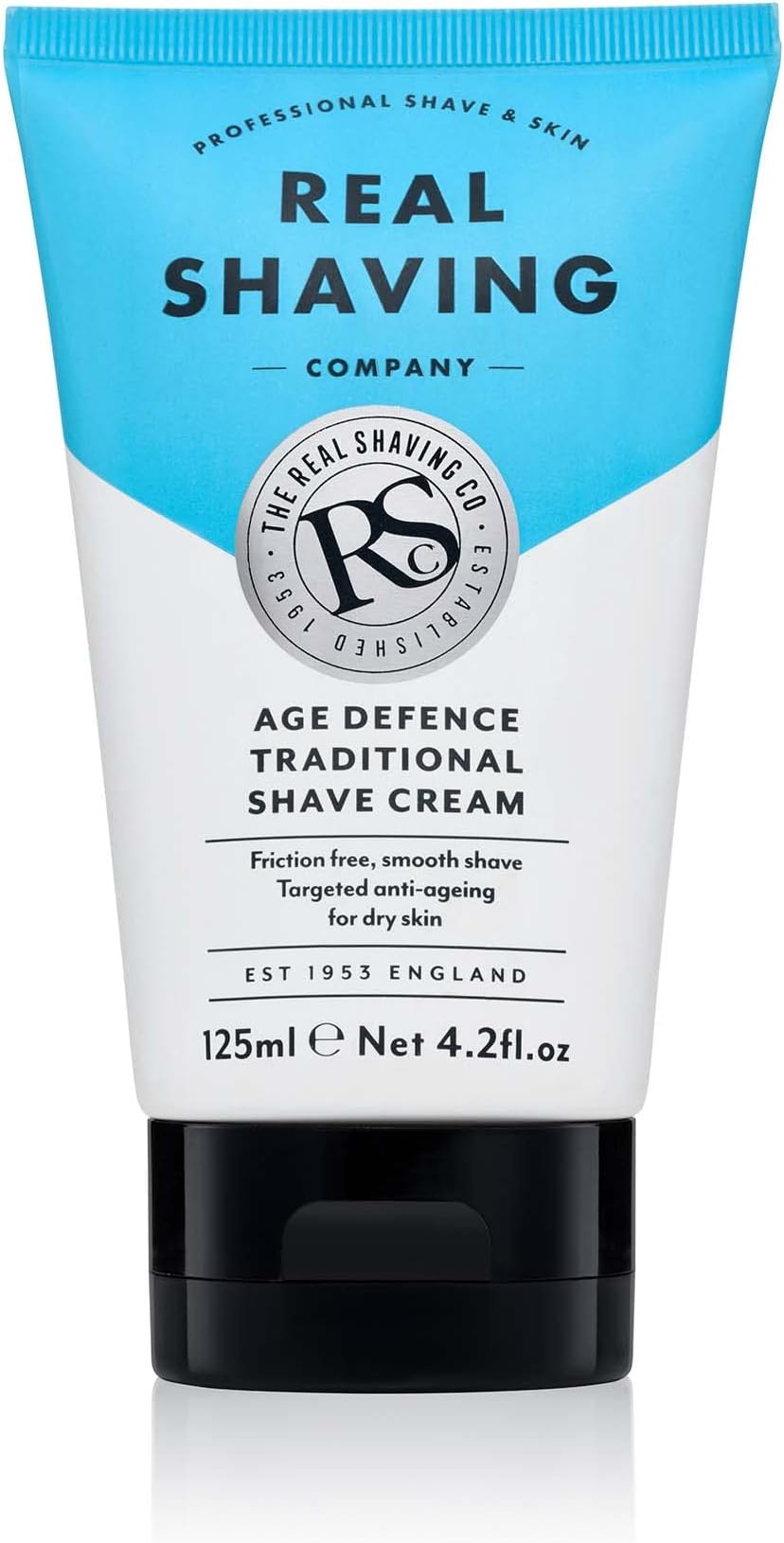 The Real Shaving Company Age Defence Traditional Shave Cream - Friction Free, Smooth Shave, Targeted Anti-Ageing for Dry or Mature Skin 1 x 125 ml
