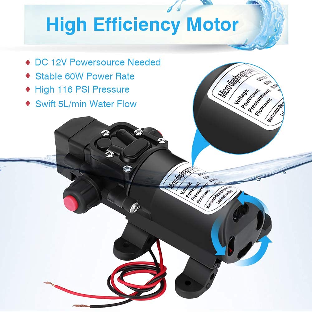 Bomba de agua, bomba de diafragma DC 12V Bomba autocebante Bomba de transferencia para exteriores para rociadores de jardín Ducha