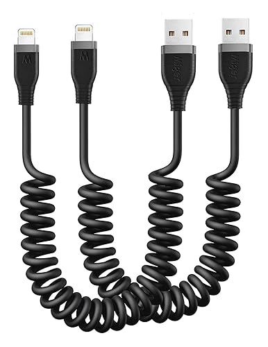 Miger Cable Lightning en espiral, cable de carga para iPhone de 4 pies para automóvil, paquete de 2 cables Lightning de 4 pies con certificación MFi