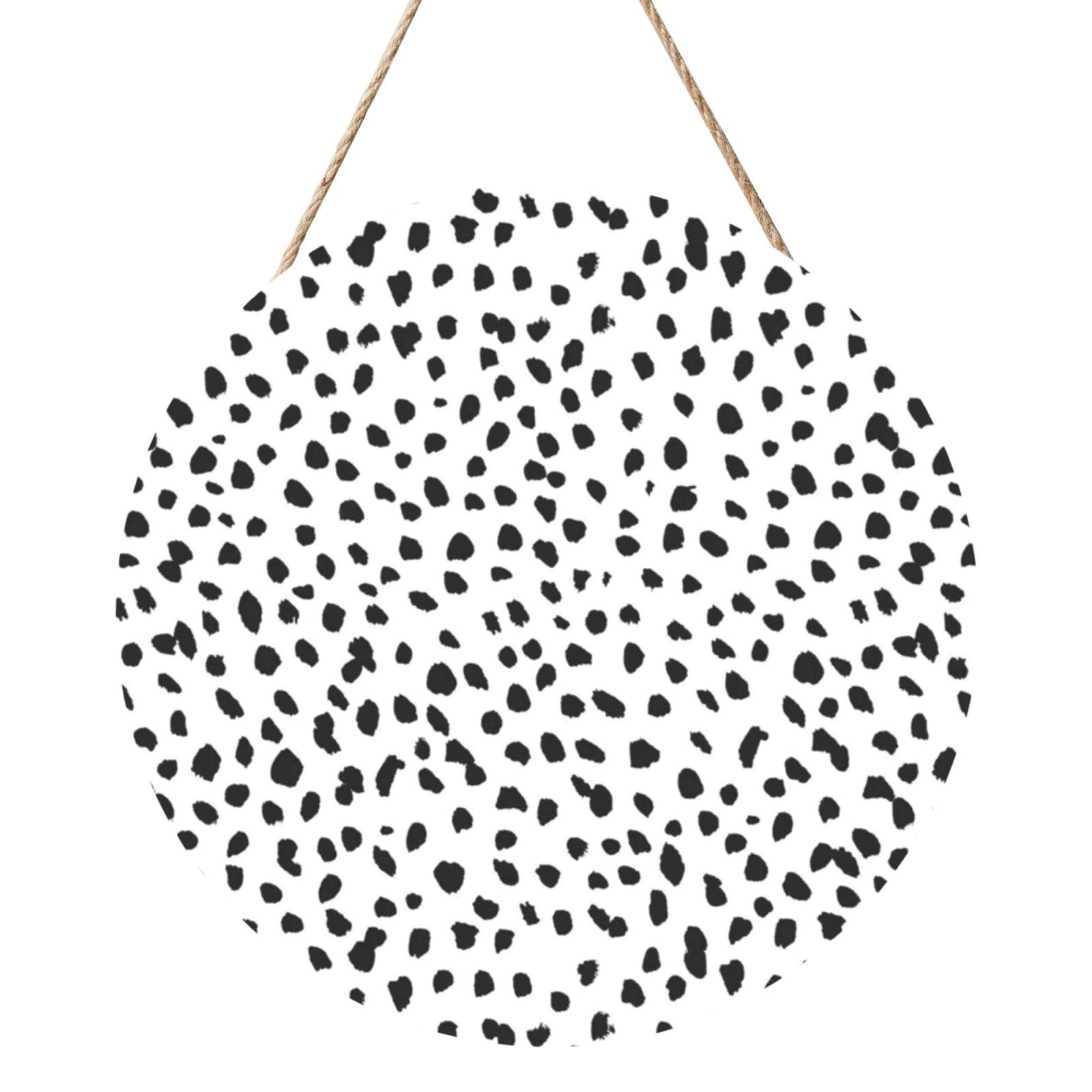 InOmak Black And White Dot, Round Wood Panel Painting 12 in, Wall Hanging Painting For Home