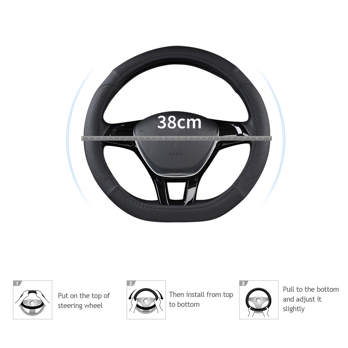 Ergocar Sportowy pokrowiec na kierownicę samochodu w kształcie litery D antypoślizgowy ochraniacz na kierownicę samochodu mikrofibra skóra PU uniwersalny do średnicy 38 cm (czarny)