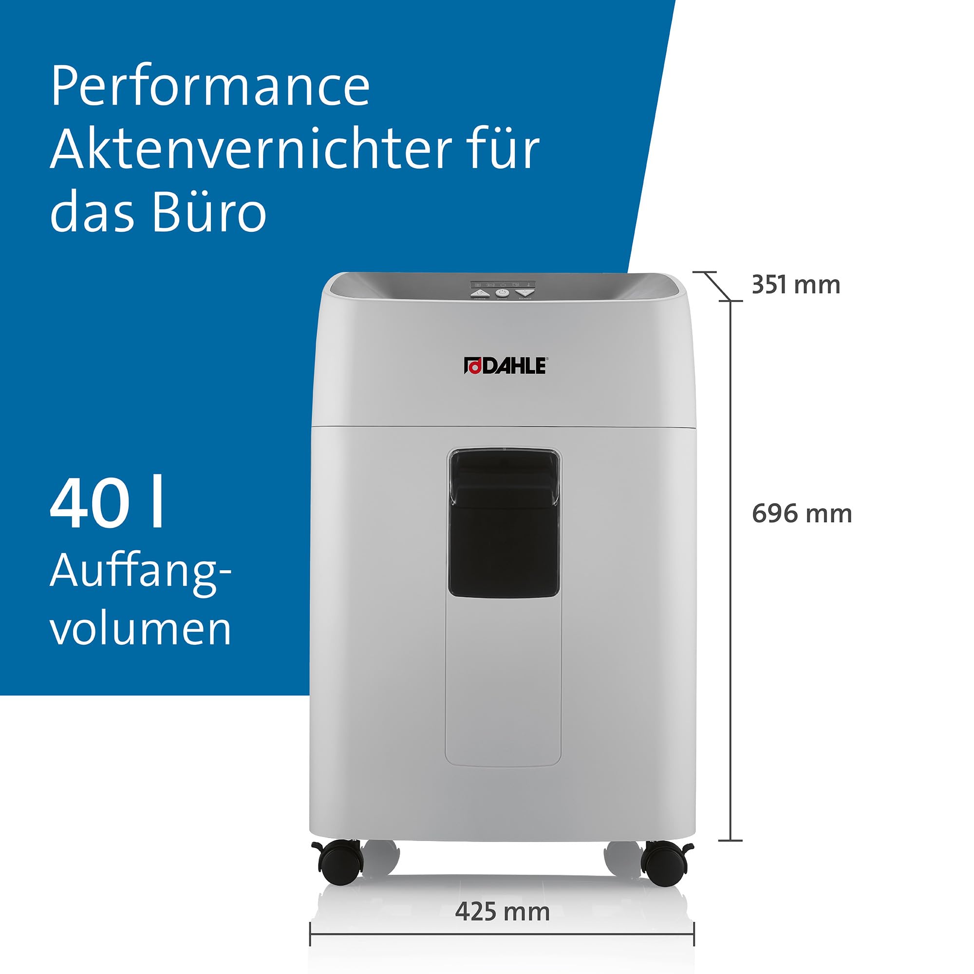 Dahle Deskside 504P niszczarka dokumentów, 40 l, poziom bezpieczeństwa P-5, trwałe wałki ze stali kompozytowej, bezolejowe i konserwacyjne, podajnik 13-15 arkuszy