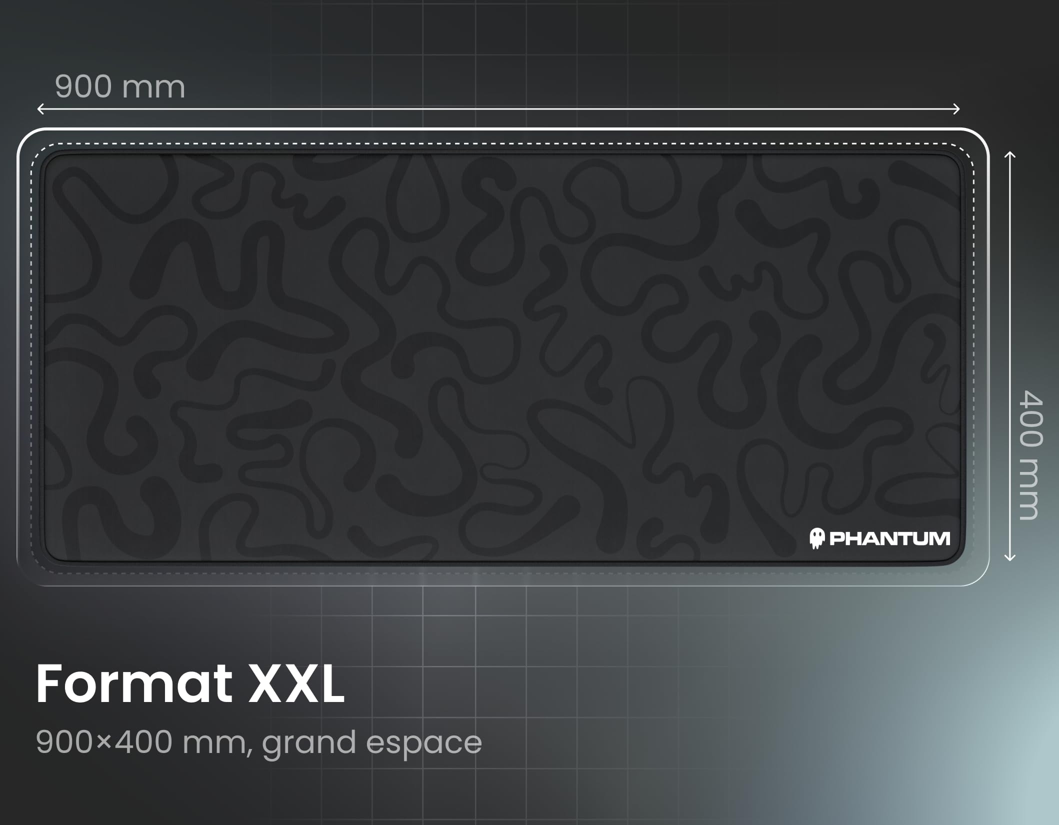 Phantum Flux – XXL-Gaming-Mauspad 900 x 400 mm – Oberfläche aus wasserabweisender Mikrofaser mit hoher Leistung – rutschfeste Gummibasis – Soft Speed & präzise Kontrolle (Dark)
