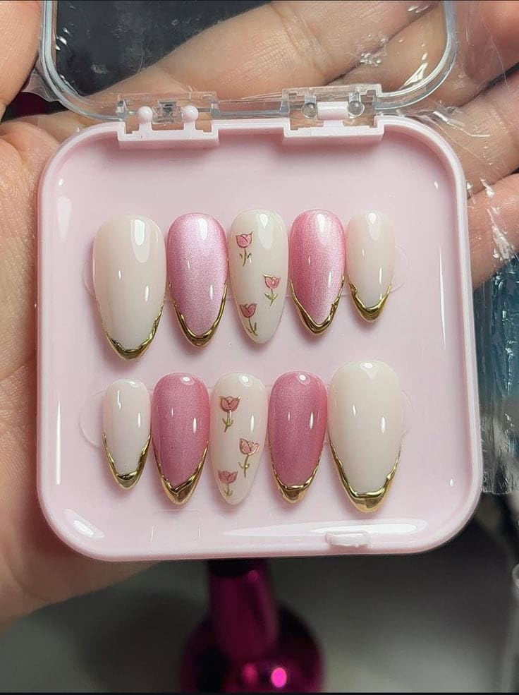 Pink And White Cat Eye Almond Press On Nails Kit for Women And Girls Fake Nail Extension | Reusable Nail Extension For Women With Glue Tab | Long Lasting Glossy Finish Artificial Nails | Easy to Apply Fake Nails for Salon Look at Home | Stick-On Manicure Kit For Parties, Weddings And Gifts | Trendy Nail Art Set for All Occasions-image-25