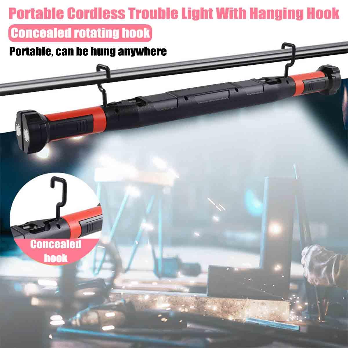 Lot De 2 Lampes De Travail COB LED – Avec Batterie, Crochet Magnétique, Orange (neuf)