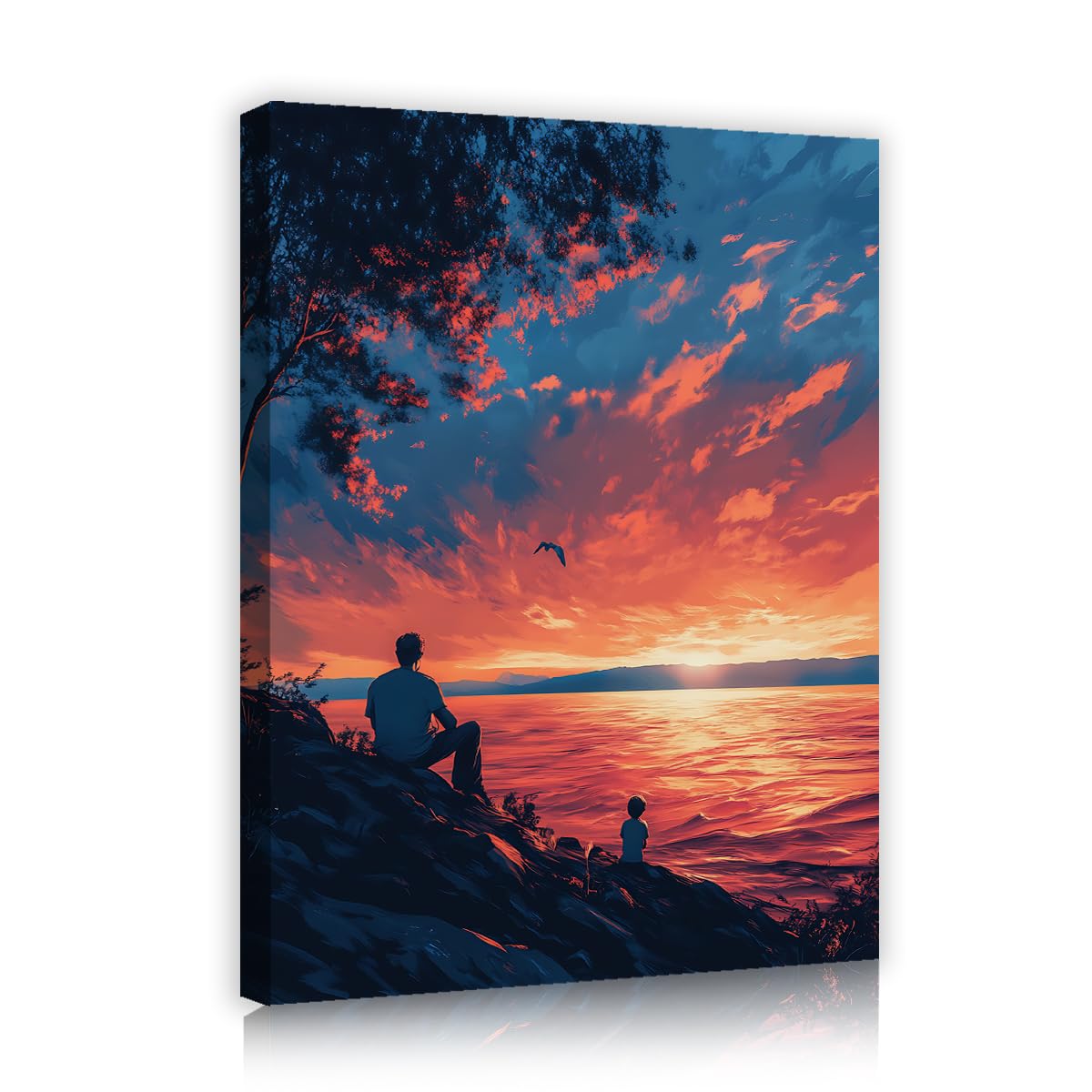 Pianta murale Sunset Coastal View Tela Stampa fotografica su tela Padre e Figlio Opere d'arte Decorazioni murali per la Festa del Papà per Casa Sala da pranzo Nursery 50x70cm Struttura interna