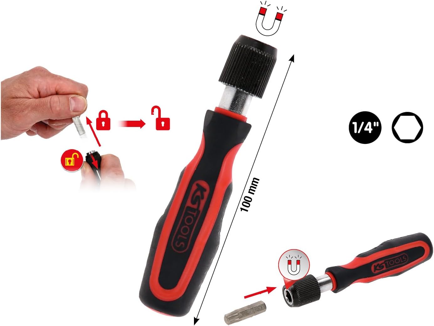 KS Tools 159.1172 1/4 Inch Mini Bit Screwdriver with Quick Lock