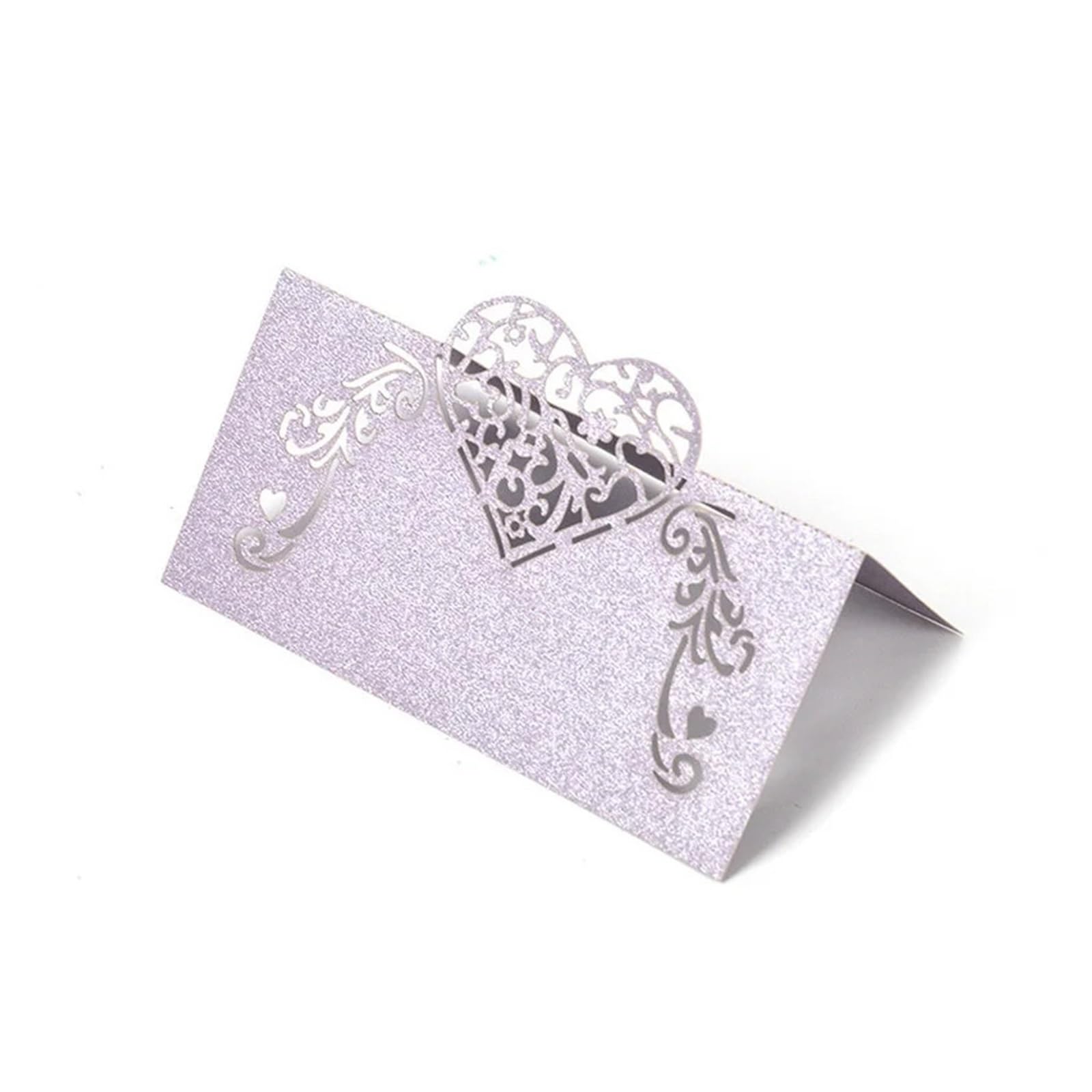 Hochzeitsplatzkarte 50 Stück lasergeschnittene Tischkarten in Herzform, Hochzeits-Namenskarten for Hochzeit, Party, Tischdekoration, Hochzeitsdekoration(Light purple-50pcs)