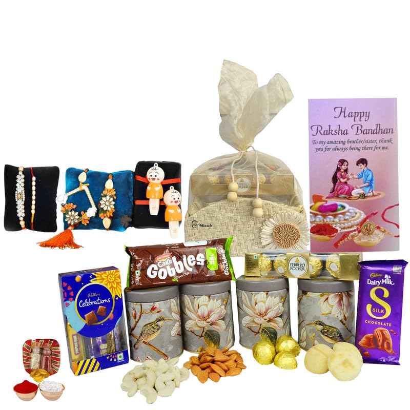 Image of NUTRI MIRACLE Rakhi Combo Gift for Brother with Tilak Set, Dry Fruits and Chocolates