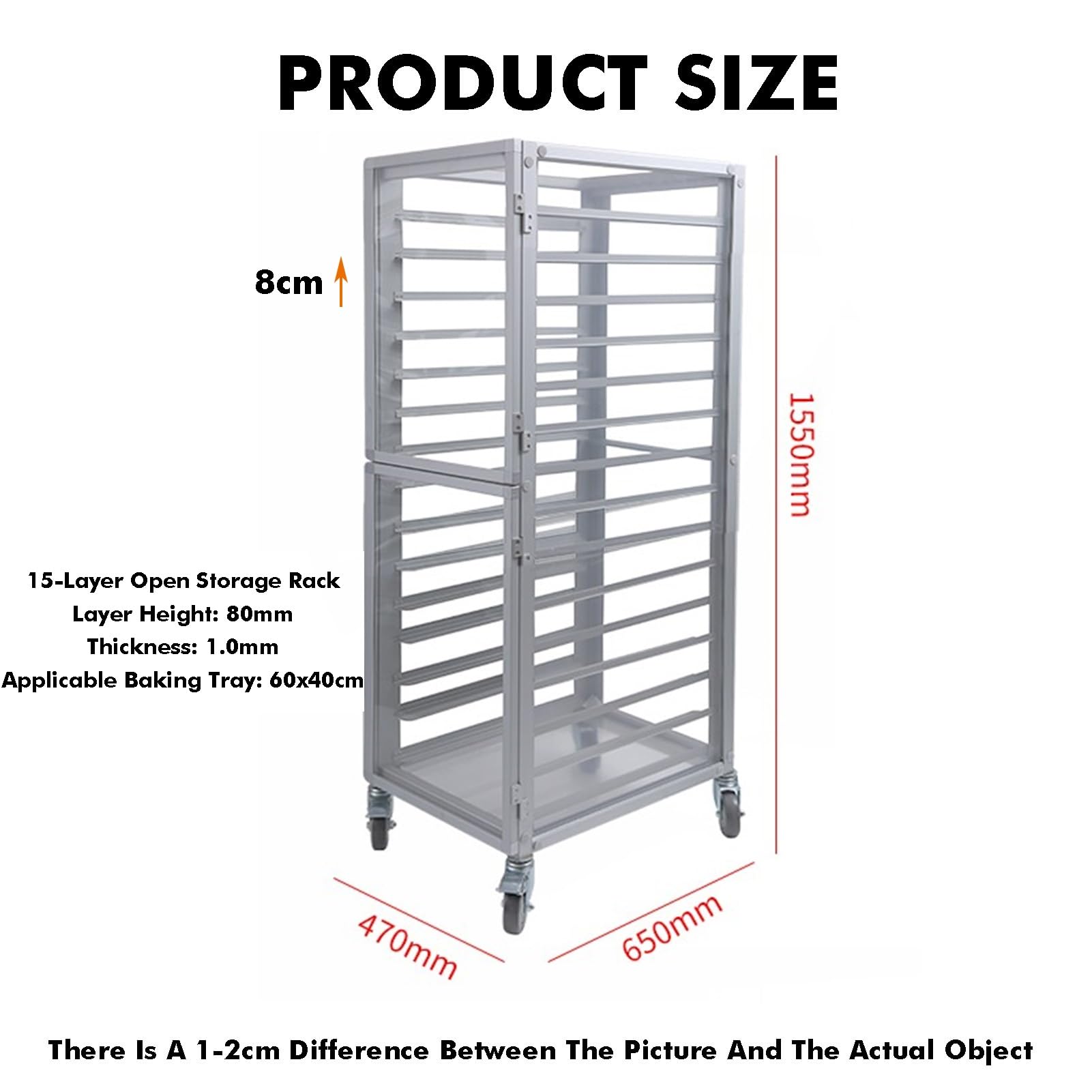 Grande Grille à Pain à 15 Niveaux avec roulettes - Idéale pour Les Cuisines Professionnelles, Les boulangeries et Les Restaurants - Parfaite pour la Fermentation et Le Stockage (155 x 65 x 4