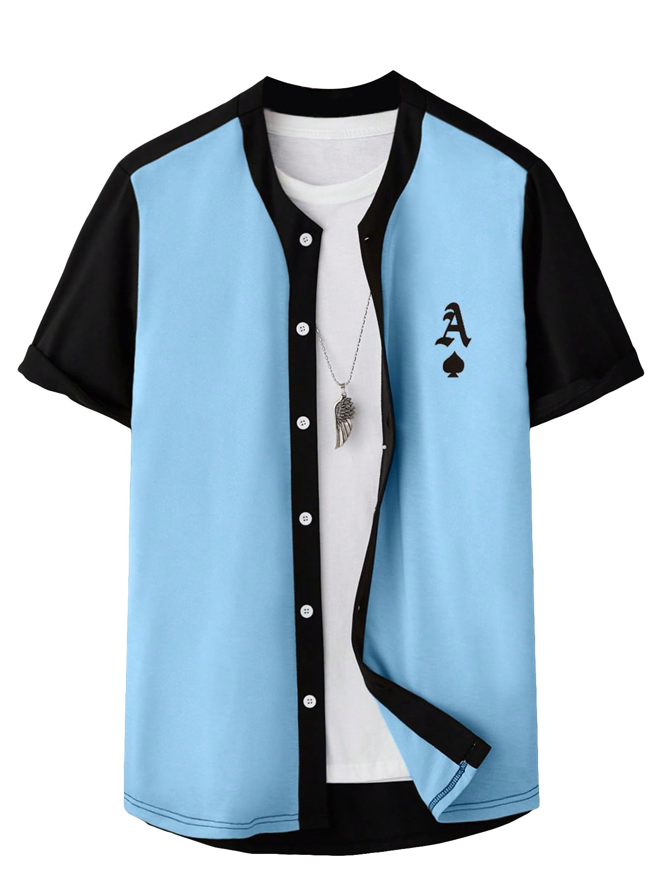 SOLY HUXMen's Figure Graphic Print Short Sleeve Button Down Shirt Top