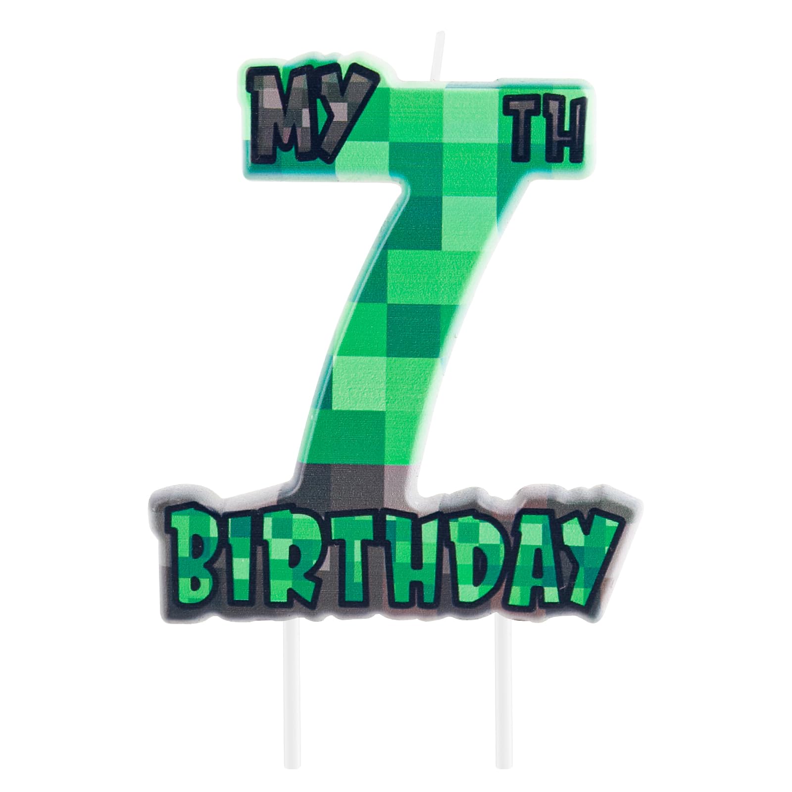 Pixel Geburtstagskerze 7. Geburtstag, Pixelmotiv Stil Zahlenkerze My 7th Birthday Kuchenkerze für Jungen Videospiel Gaming Thema Geburtstagsparty Tortendeko