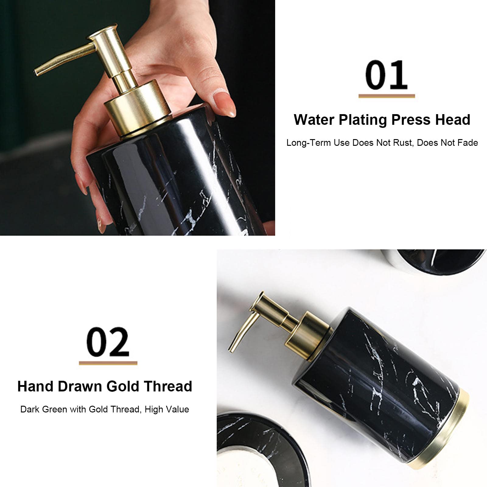 Juego de accesorios de baño, juego de accesorios de baño de cerámica, juego de baño de mármol de 5 piezas, ideas de regalo para el hogar para artículos de decoración del hogar (negro)