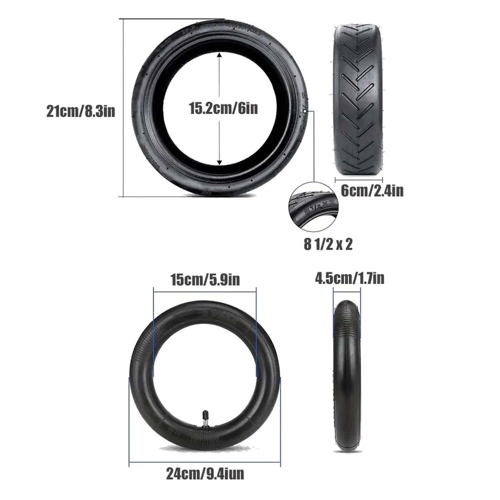 Pneumatico Esterno da 8,5" e Camera d'Aria for Monopattino Elettrico Xiao-Mi M365 PRO 2 Mi 1S, Pneumatici in Gomma gonfiabili di Ricambio for Ruote Anteriori e Posteriori