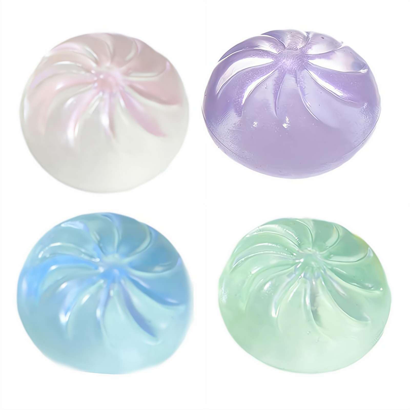 Clear Glitter Steamed Bun Squishies, 4pcs Slow Rising Sensory Squeezes Ball, Pocket-sized Stress Relief Toy for Birthday Party Favors School Carnival Reward Gift (Solid color)