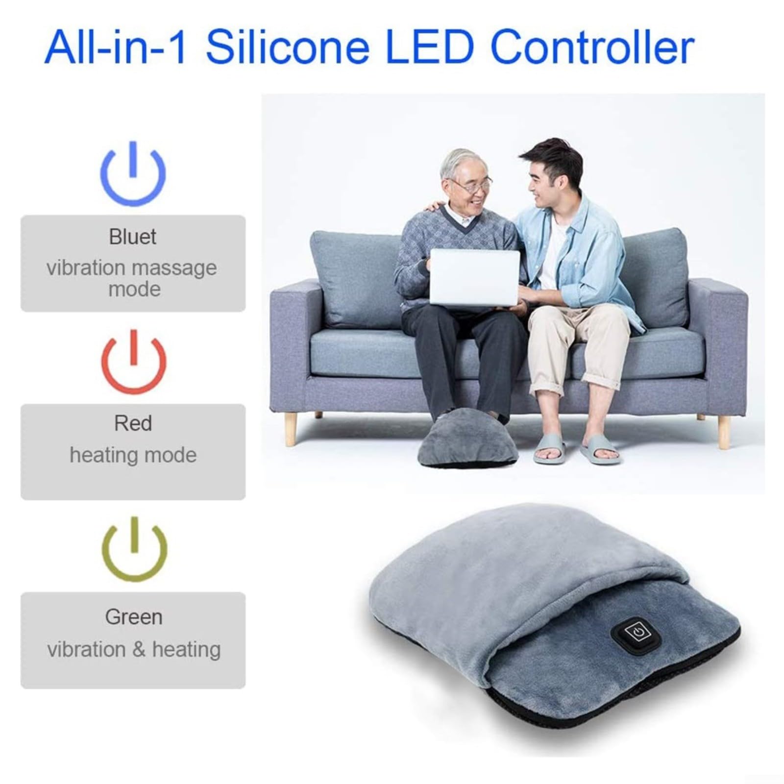 Scaldapiedi elettrico con riscaldamento e massaggio a vibrazione, pantofole riscaldate portatili per casa, ufficio, auto, grigio