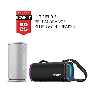 Sony ULT Field 5 Wireless Portable Bluetooth Speaker, IP67 Waterproof, Dustproof, and Rustproof with Enhanced Bass, 25 Hour Battery, 360 Party Light, and Shoulder Strap (SRSULT50B), Black