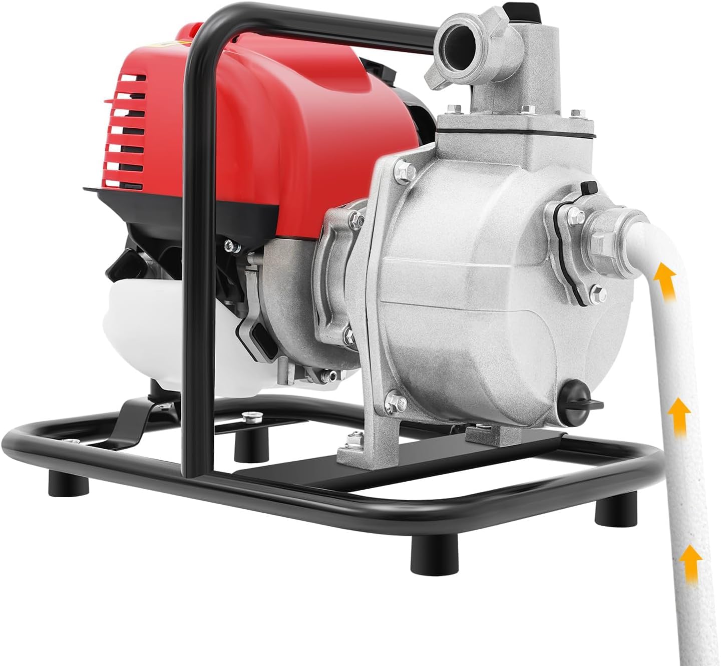 Bomba de agua de gasolina de 4 tiempos, 38 cc, 1,2 kW, autocebante, conexión de 1 pulgada, máx. 135 l/min y 30 m de altura de extracción, bomba de agua sucia portátil para riego estanque y