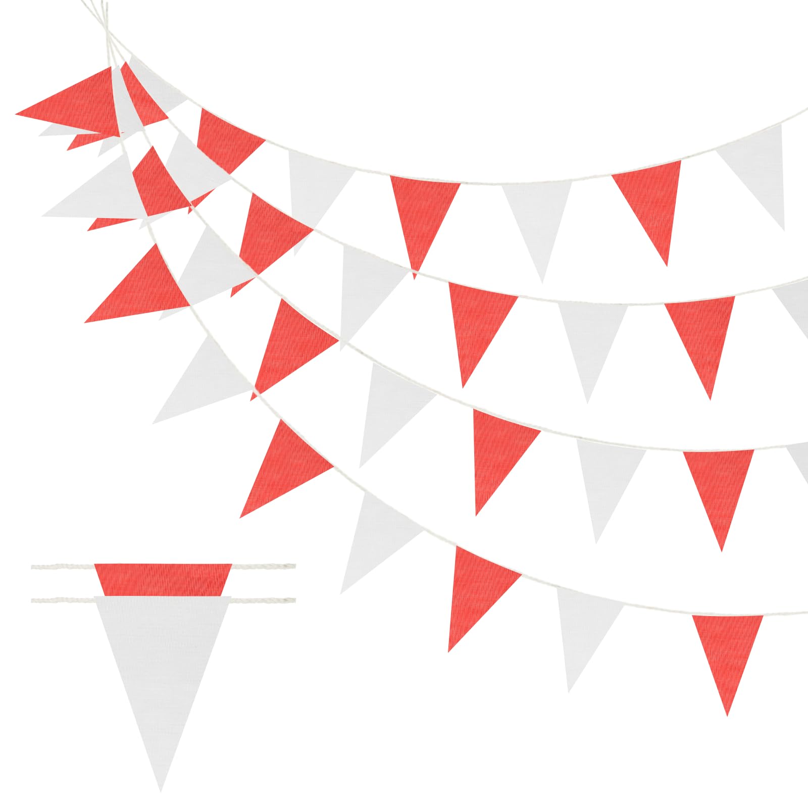 Wimpel Banner Flaggen Dreieck Banner Flaggen Girlande Wimpel Schnur mit Seil - passend für (Hochzeit - Geburtstag - Karneval Event - Party) Groß & 100 m & 2 Pack & Rot/Weiß