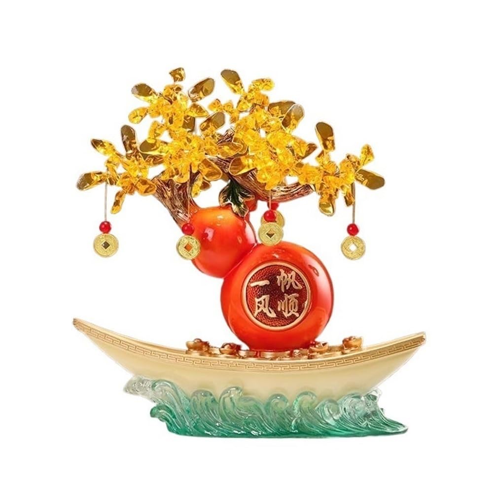 Fortune Crystal Trees Crystal Money Tree with Base, Wealth Fortune Luck Smooth Sailing Ornament(Beige)